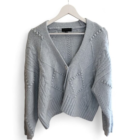 Slate and Willow Long Sleeve V-neck Light Blue Diamond Knit Cardigan | Size M - Picture 6 of 7